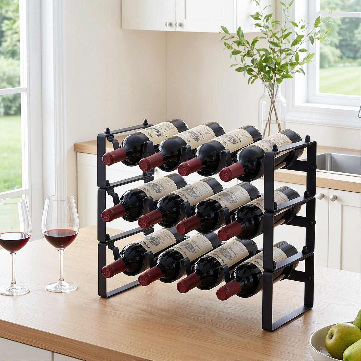 Artiss 12 Bottle Metal Wine Rack | 3 Tier Black – wine storage and bottle display