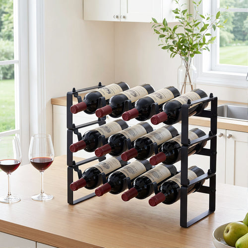 Artiss 12 Bottle Metal Wine Rack | 3 Tier Black – wine storage and bottle display