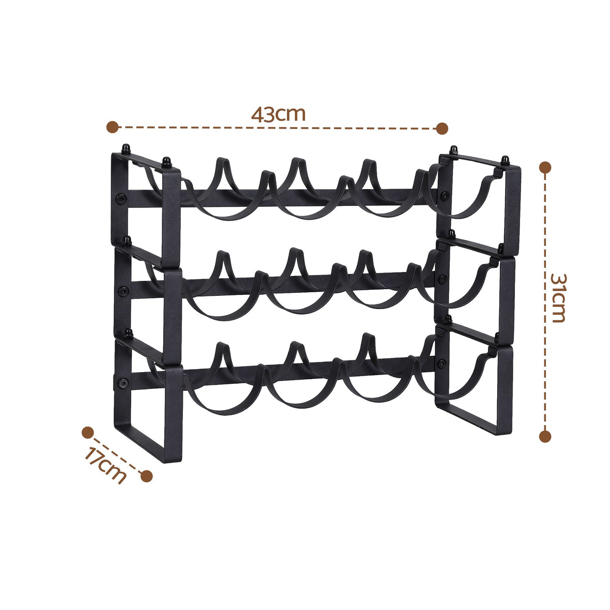 Artiss 12 Bottle Metal Wine Rack | 3 Tier Black – wine storage and bottle display