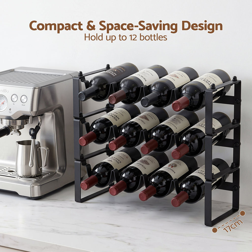 Artiss 12 Bottle Metal Wine Rack | 3 Tier Black – wine storage and bottle display