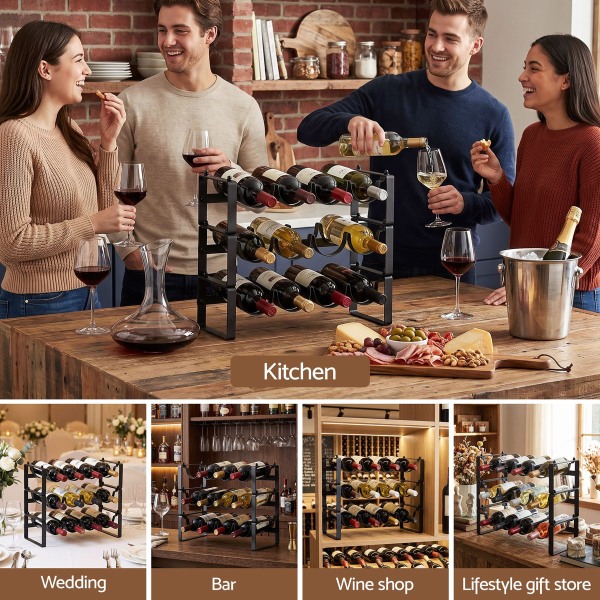 Artiss 12 Bottle Metal Wine Rack | 3 Tier Black – wine storage and bottle display