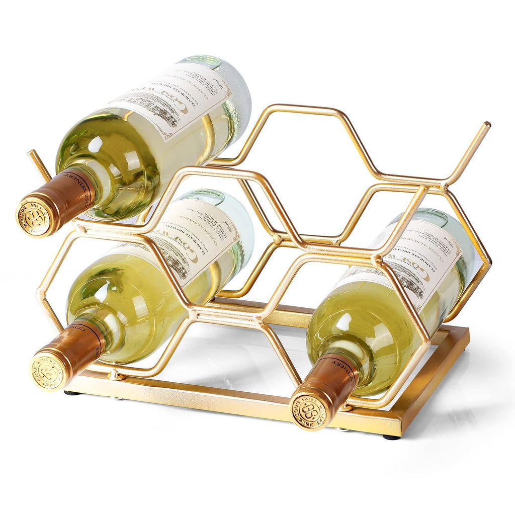 5 Bottle Metal Countertop Wine Rack | Gold – wine storage and bottle display