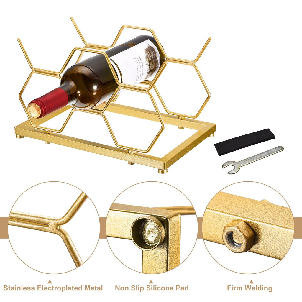 5 Bottle Metal Countertop Wine Rack | Gold – wine storage and bottle display