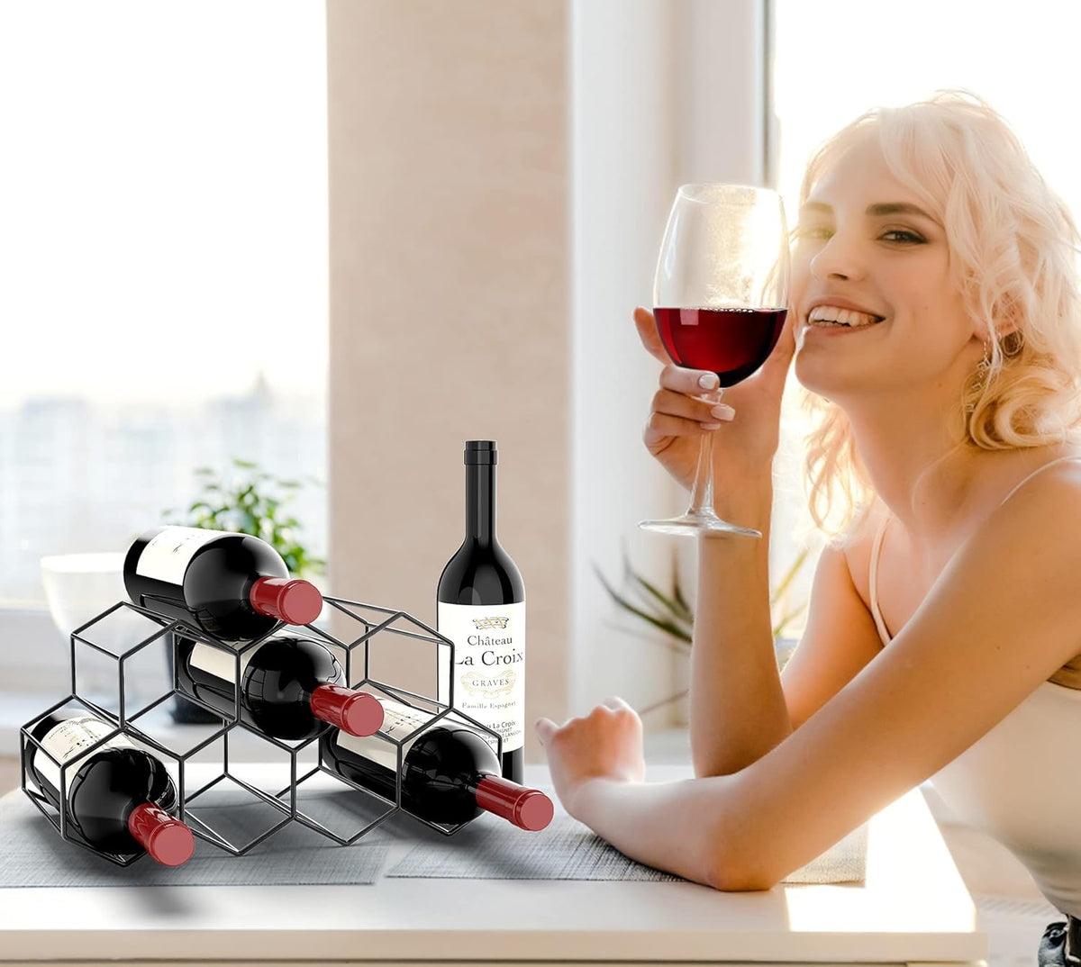 9 Bottle Freestanding Metal Wine Rack | Black – wine storage and bottle display