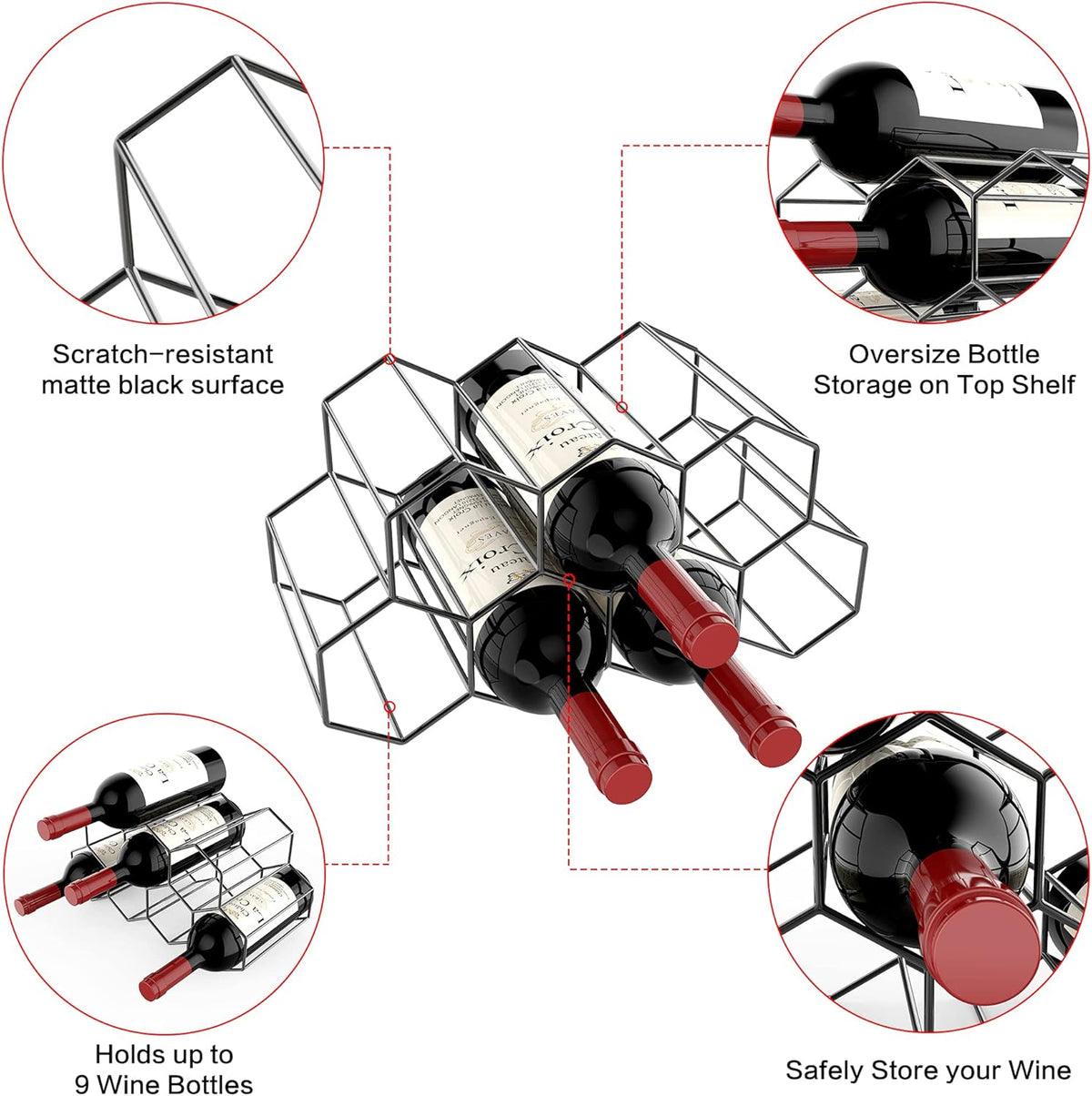 9 Bottle Freestanding Metal Wine Rack | Black – wine storage and bottle display