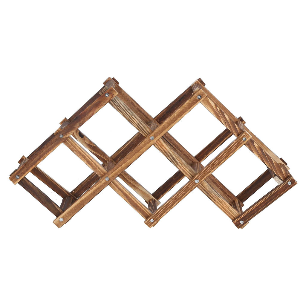 6 Bottle Foldable Pine Wine Rack | Roasted Finish – wine storage and bottle display