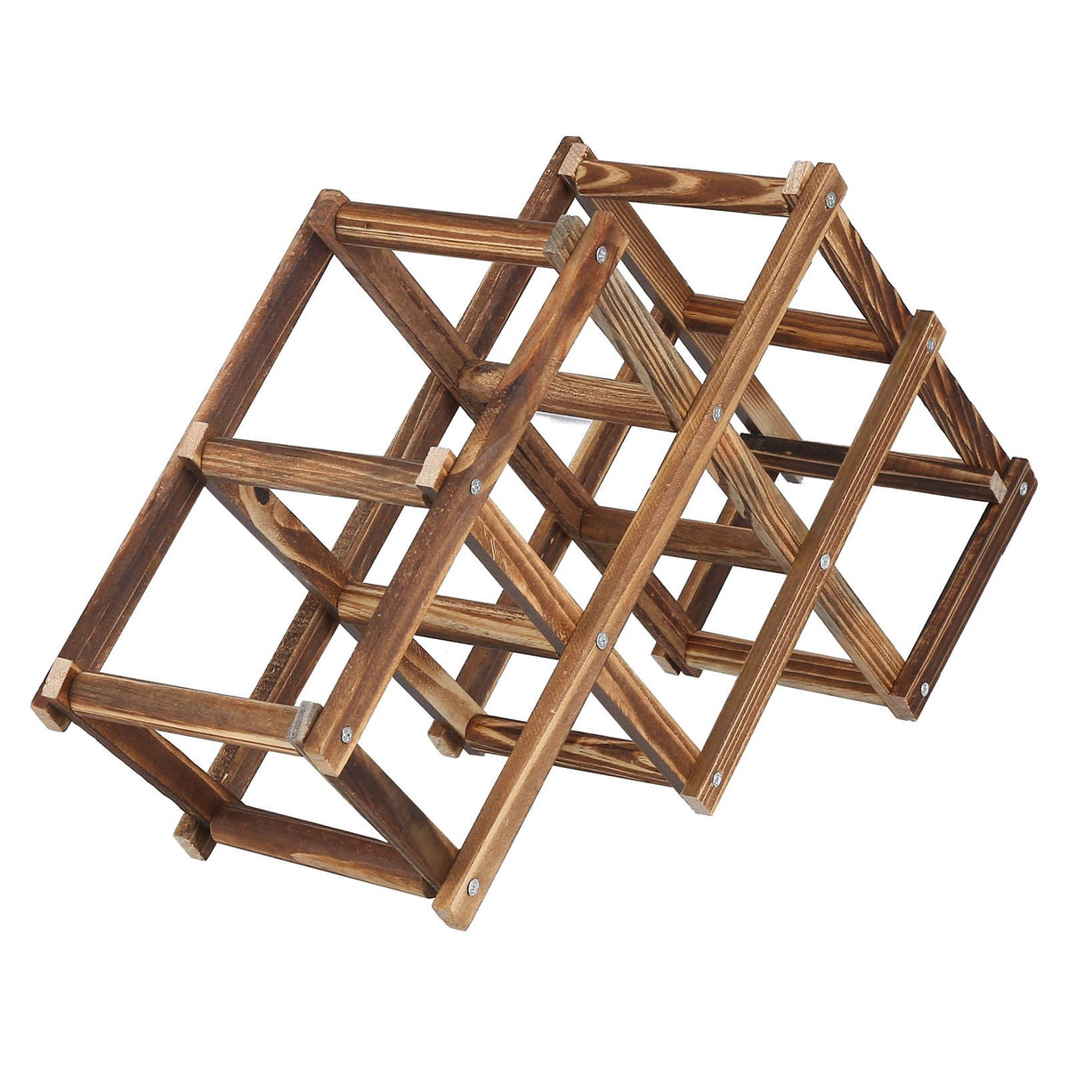6 Bottle Foldable Pine Wine Rack | Roasted Finish – wine storage and bottle display