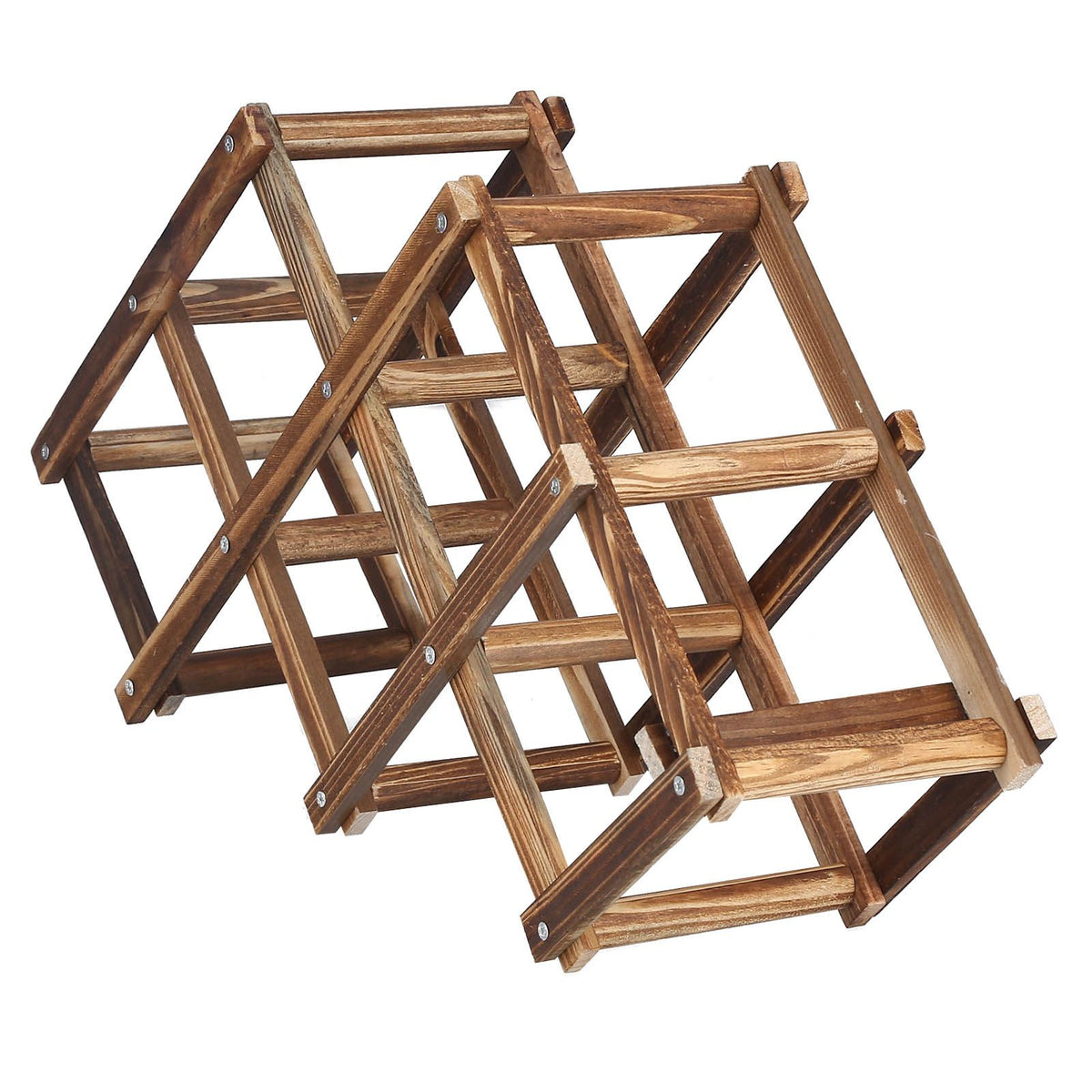6 Bottle Foldable Pine Wine Rack | Roasted Finish – wine storage and bottle display