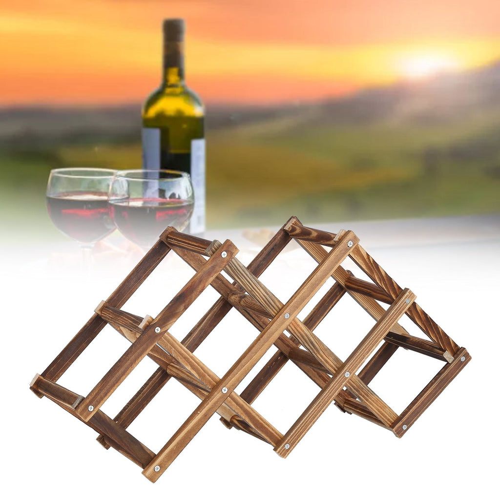 6 Bottle Foldable Pine Wine Rack | Roasted Finish – wine storage and bottle display