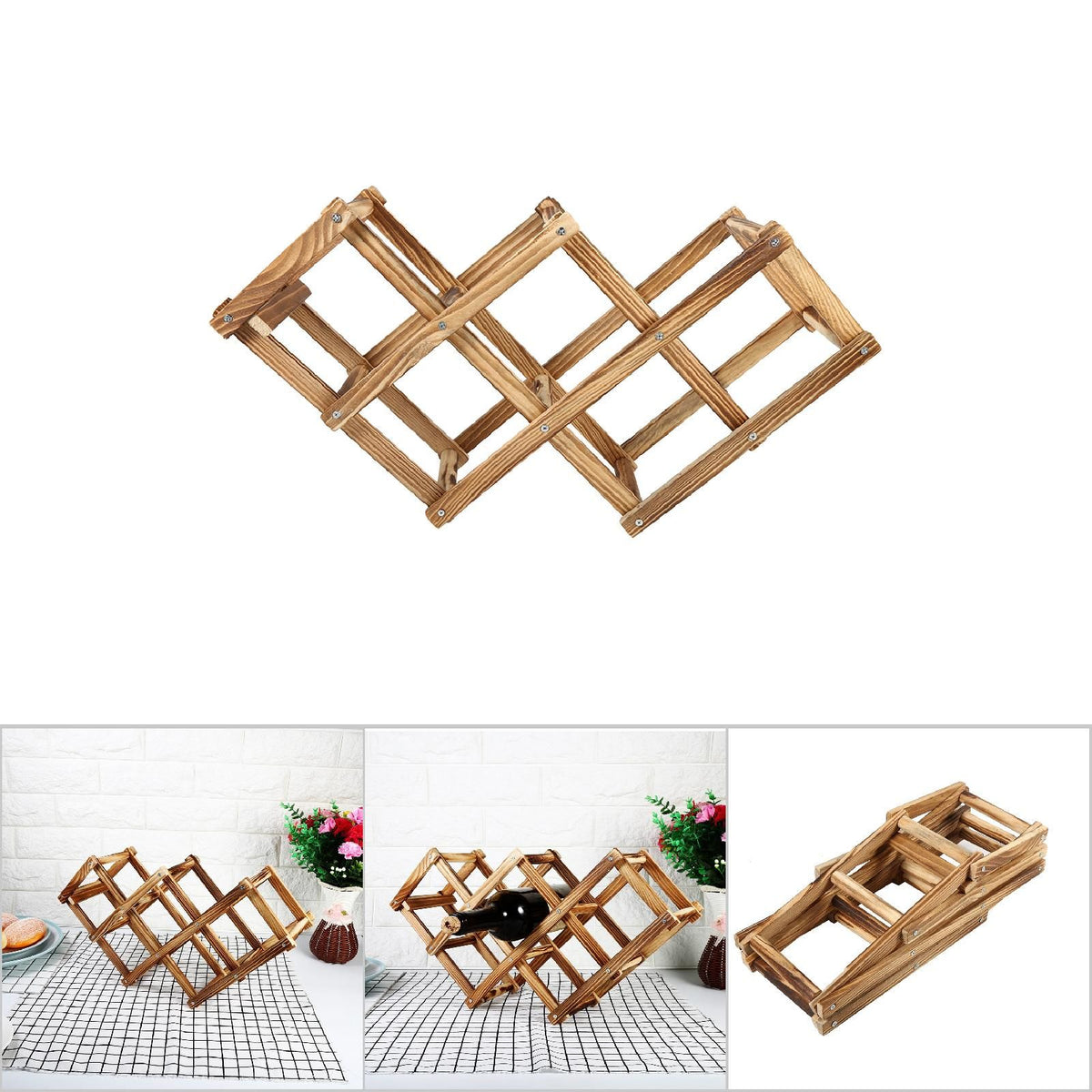 6 Bottle Foldable Wooden Wine Rack – wine storage and bottle display