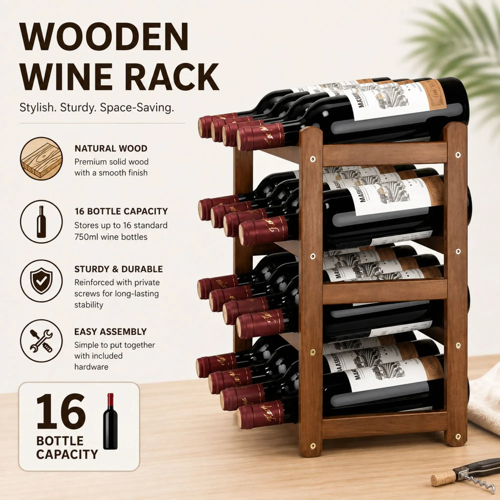 Carla Home 16 Bottle Wooden Wine Rack | 4 Tier – wine storage and bottle display