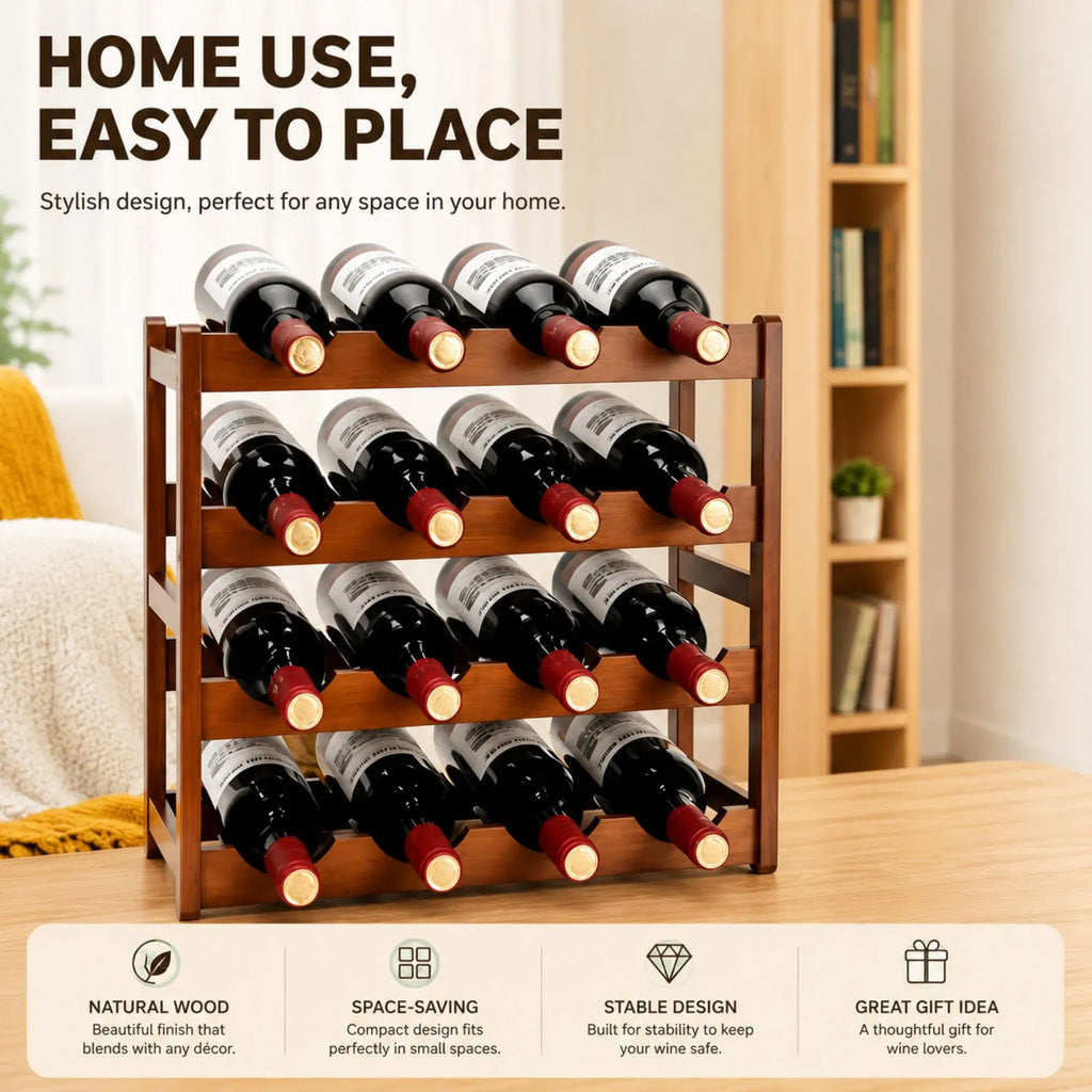 Carla Home 16 Bottle Wooden Wine Rack | 4 Tier – wine storage and bottle display