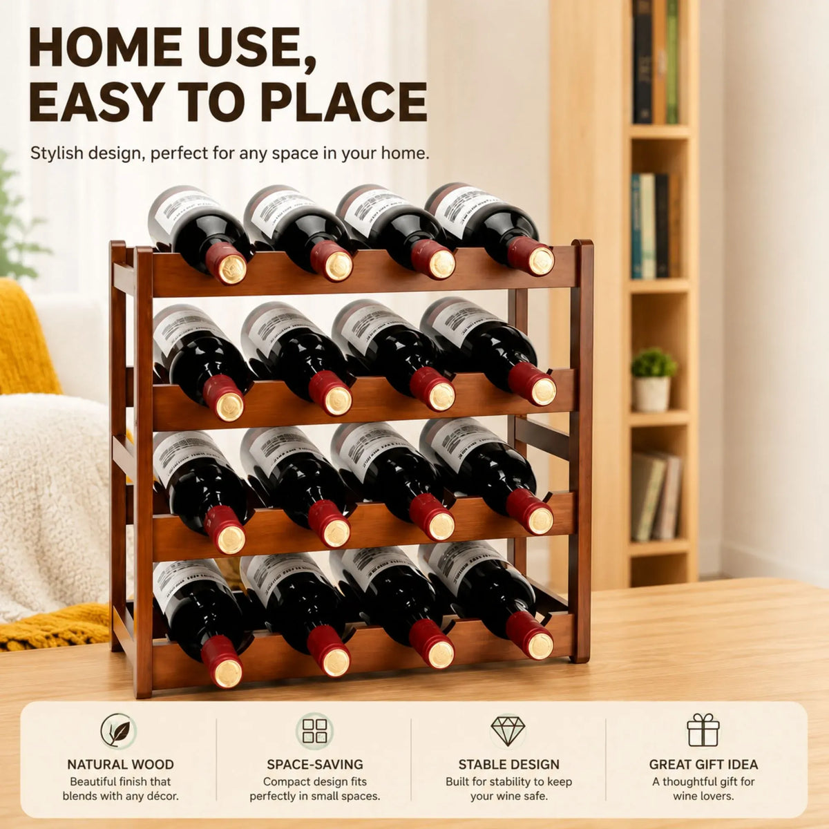 Carla Home 16 Bottle Wooden Wine Rack | 4 Tier – wine storage and bottle display
