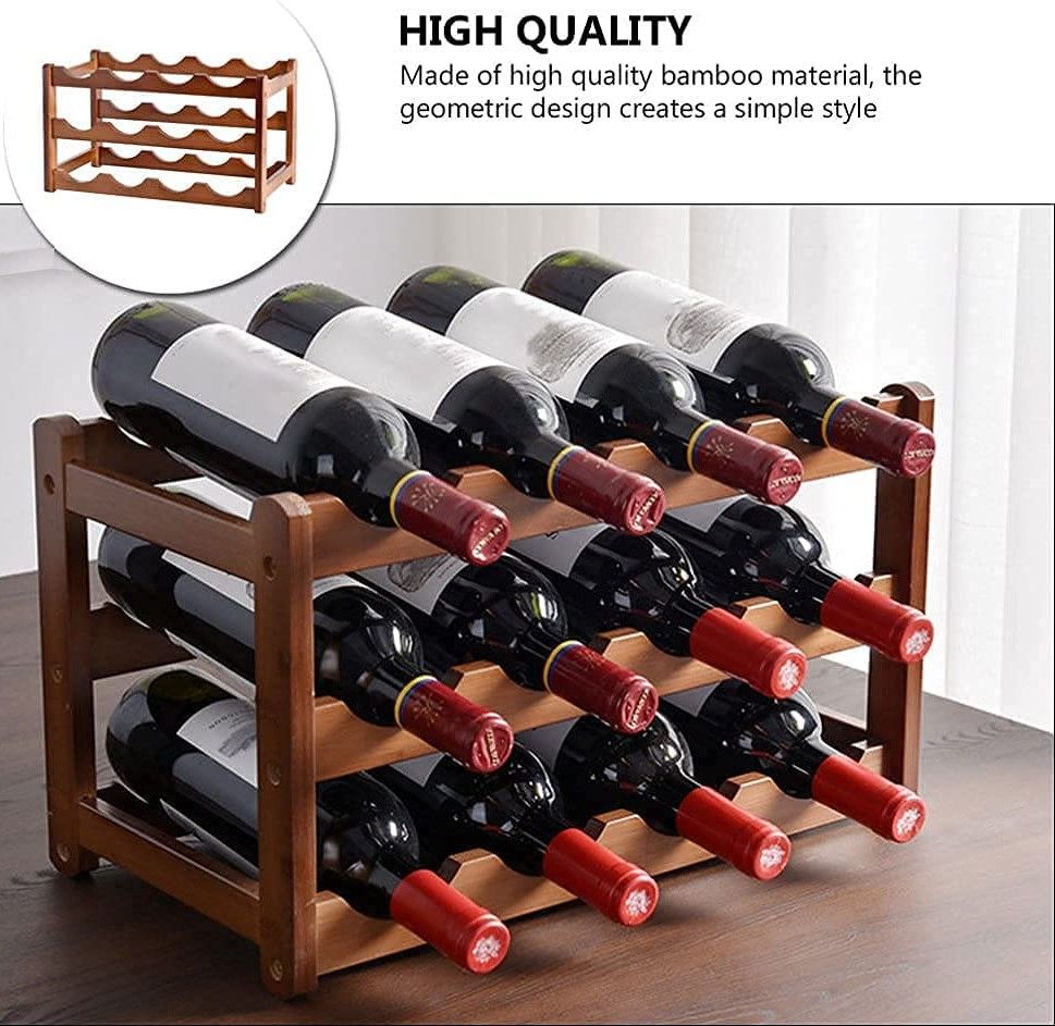 12 Bottle Bamboo Wine Rack | 3 Tier Storage – wine storage and bottle display