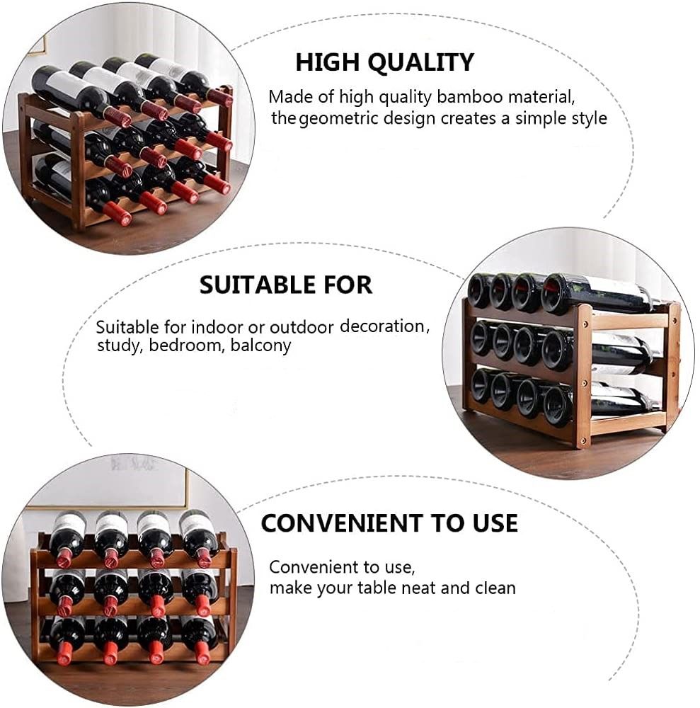 12 Bottle Bamboo Wine Rack | 3 Tier Storage – wine storage and bottle display