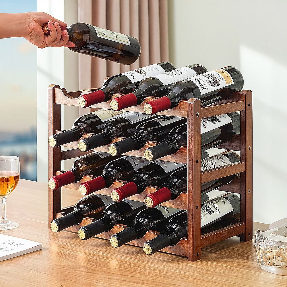 15 Bottle Bamboo Wine Rack with 6 Glass Holder – wine storage and bottle display