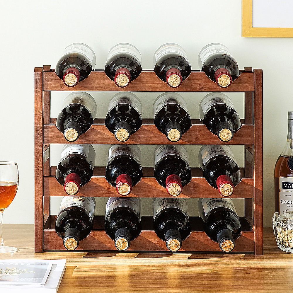 15 Bottle Bamboo Wine Rack with 6 Glass Holder – wine storage and bottle display