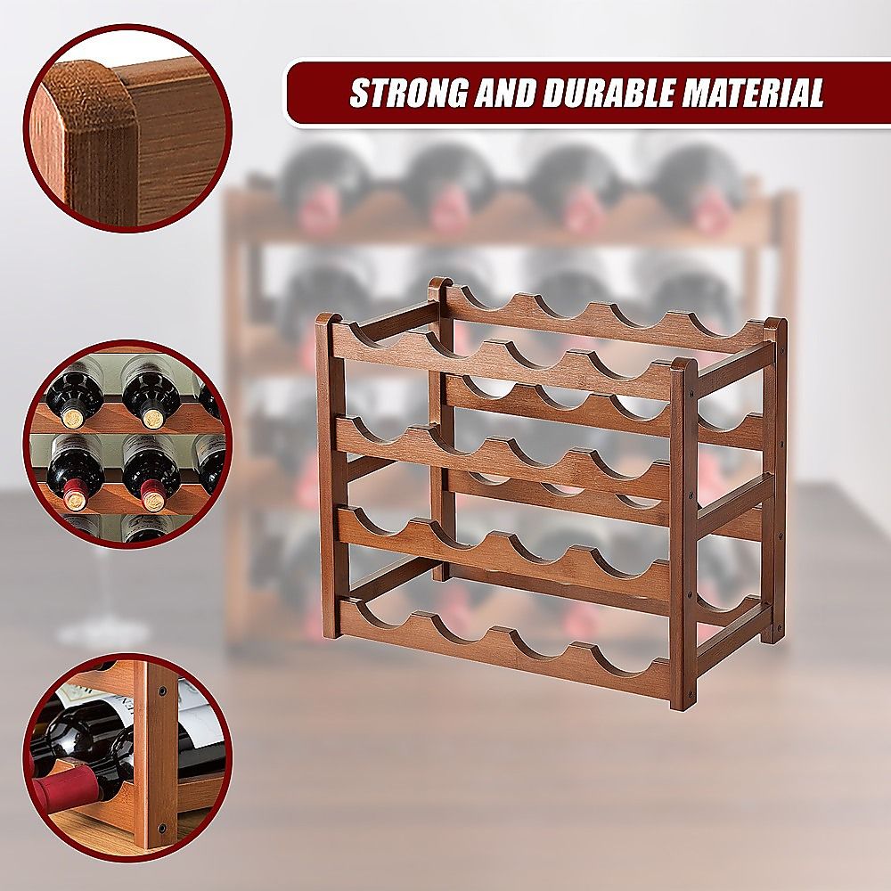 15 Bottle Bamboo Wine Rack with 6 Glass Holder – wine storage and bottle display