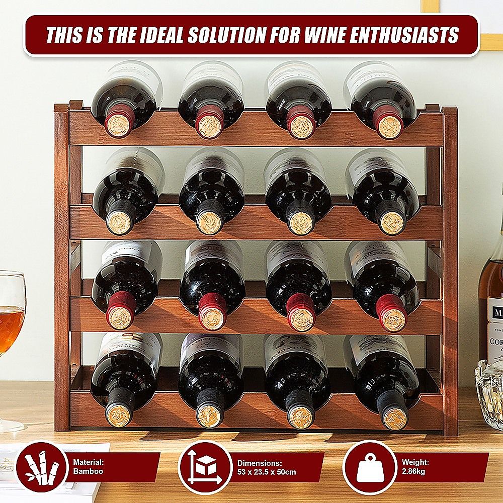 15 Bottle Bamboo Wine Rack with 6 Glass Holder – wine storage and bottle display
