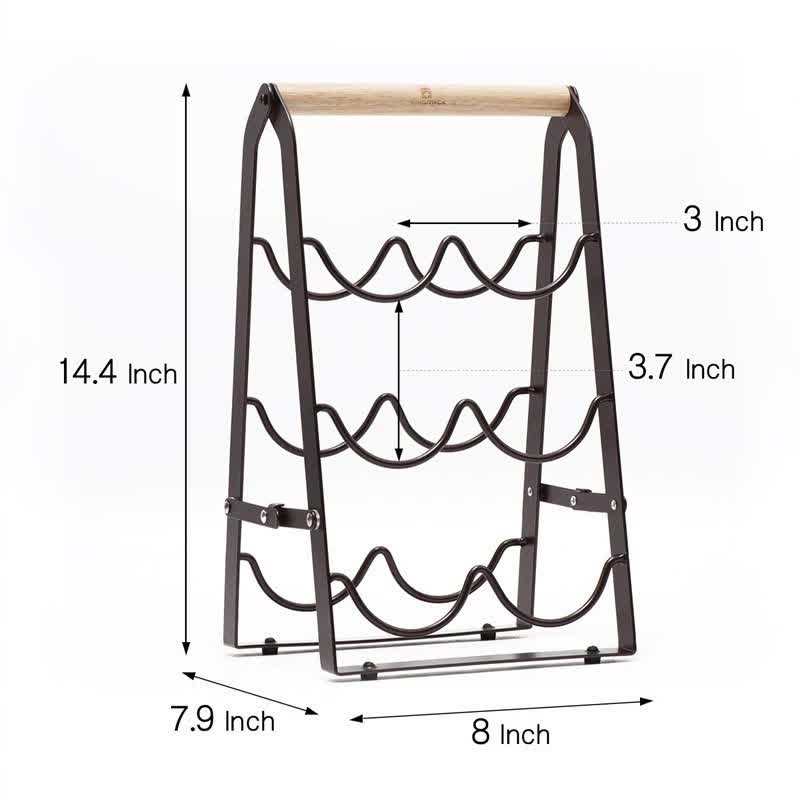 6 Bottle Folding Metal Wine Rack with Timber Handle – wine storage and bottle display