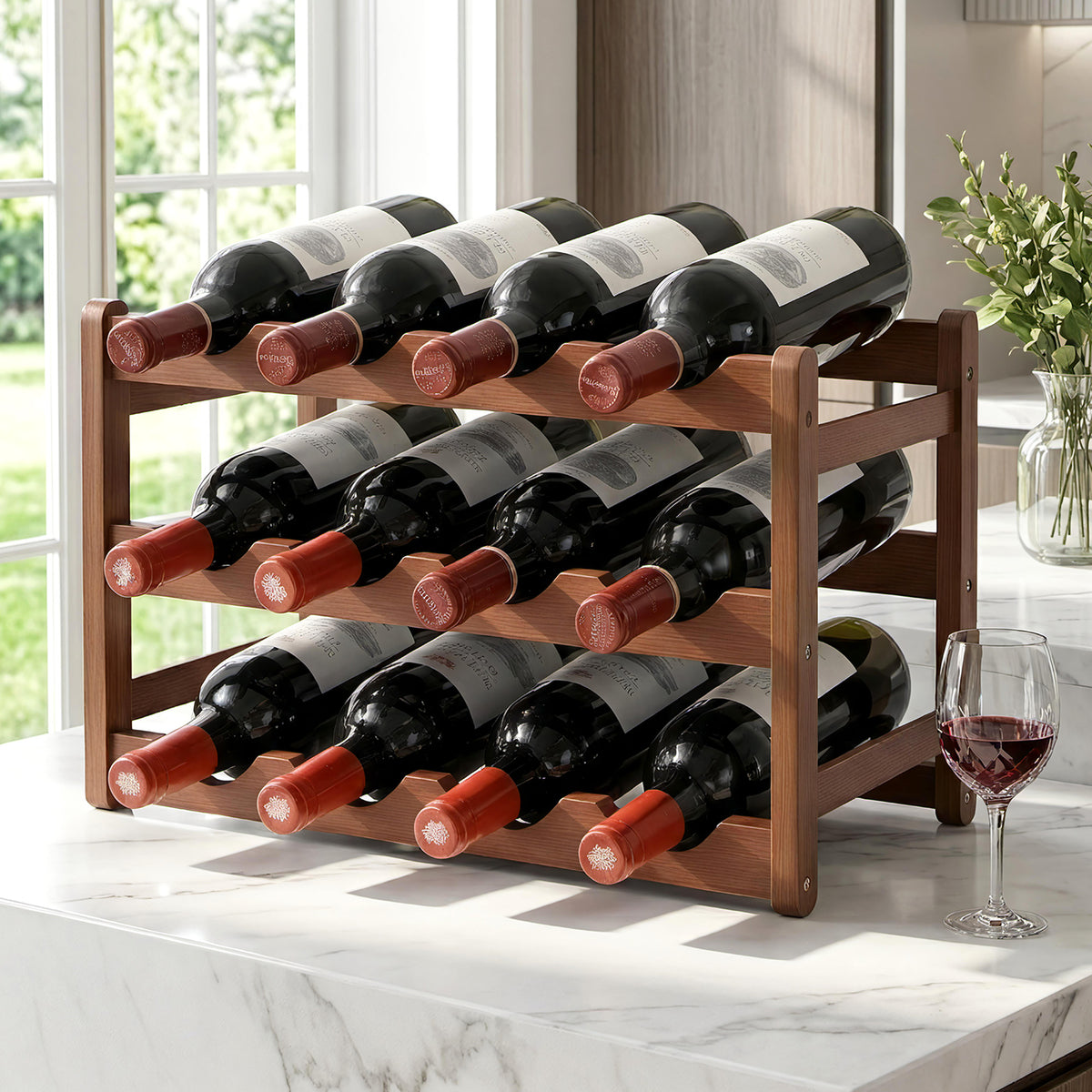 Artiss 12 Bottle Bamboo Wine Rack | Walnut – wine storage and bottle display
