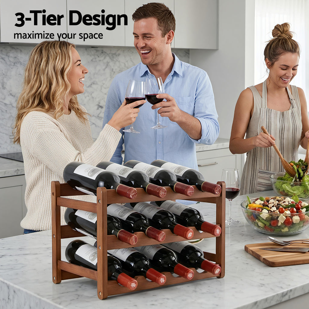 Artiss 12 Bottle Bamboo Wine Rack | Walnut – wine storage and bottle display