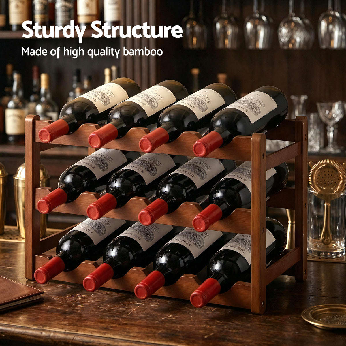 Artiss 12 Bottle Bamboo Wine Rack | Walnut – wine storage and bottle display
