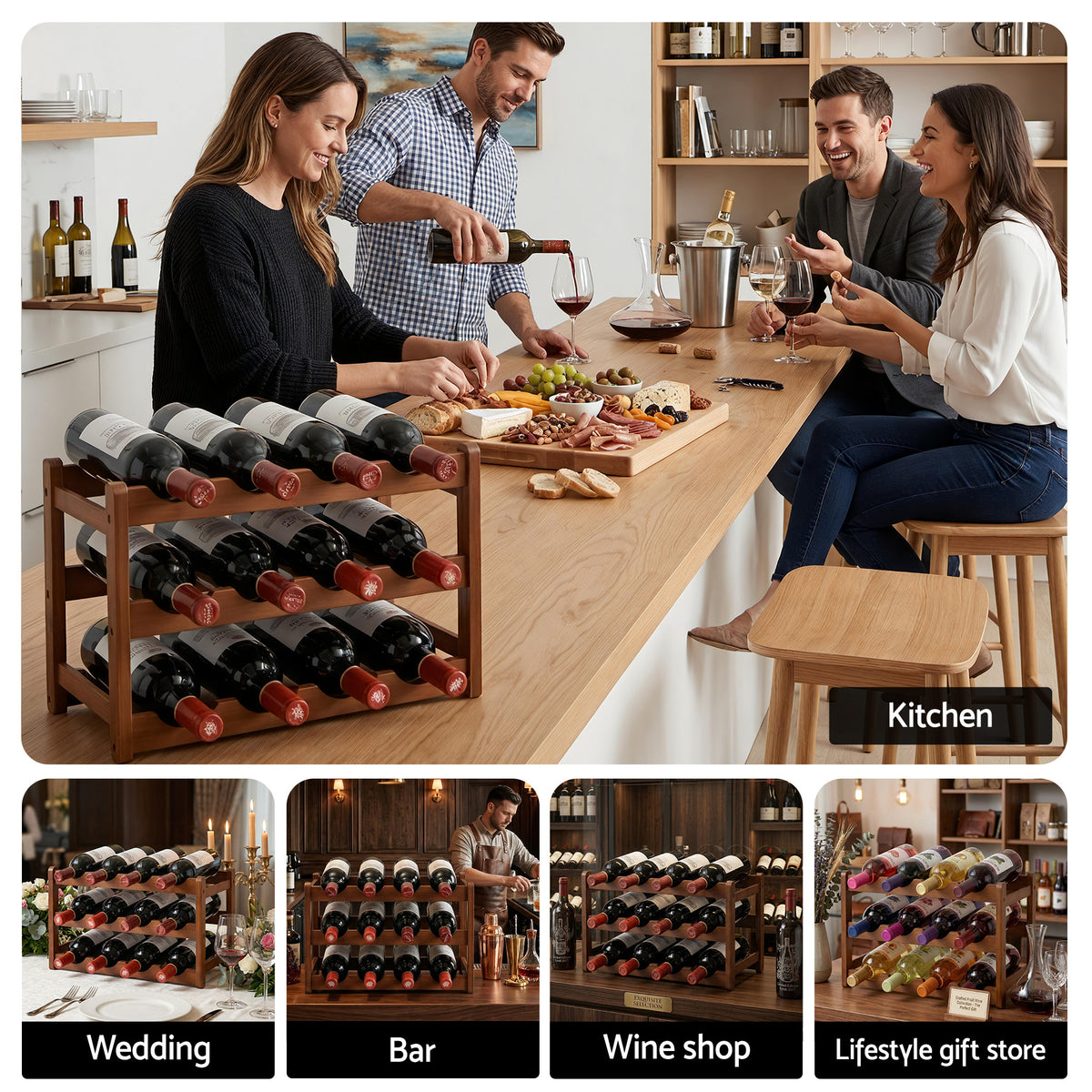 Artiss 12 Bottle Bamboo Wine Rack | Walnut – wine storage and bottle display