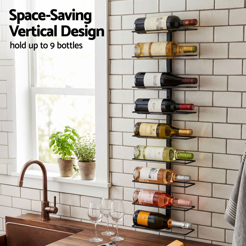 Artiss 9 Bottle Wall Mounted Wine Rack | Black – wine storage and bottle display