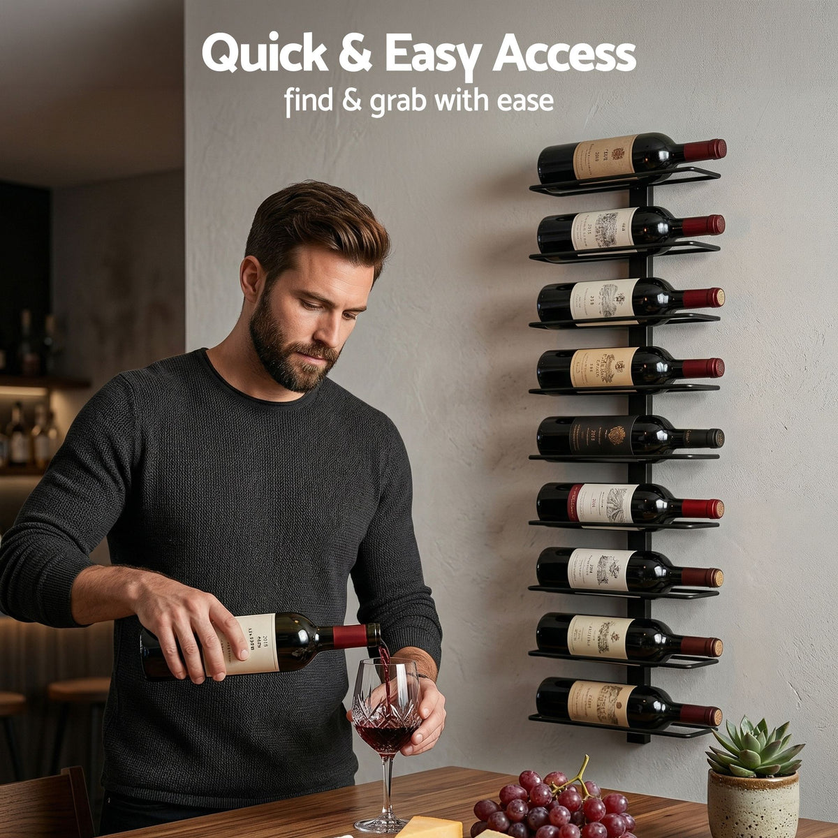 Artiss 9 Bottle Wall Mounted Wine Rack | Black – wine storage and bottle display