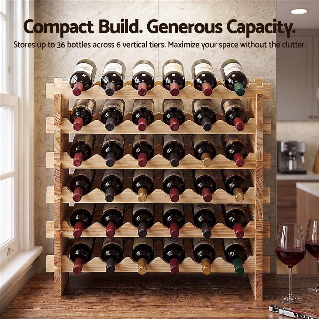 Artiss 36 Bottle Pine Wine Rack | 6 Tier – wine storage and bottle display